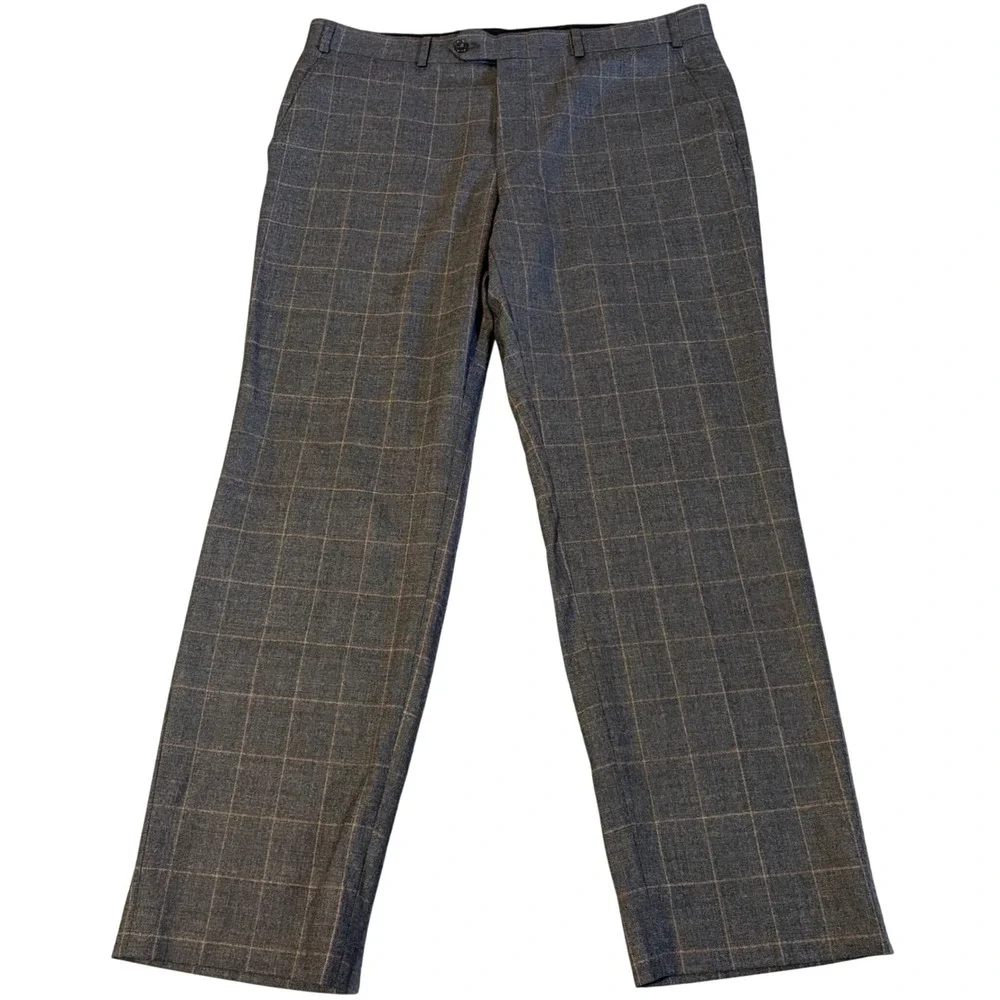 Ralph‎ Lauren Dress Pants Mens 36Wx30L Gray Windowpane Wool Trousers Canada Made